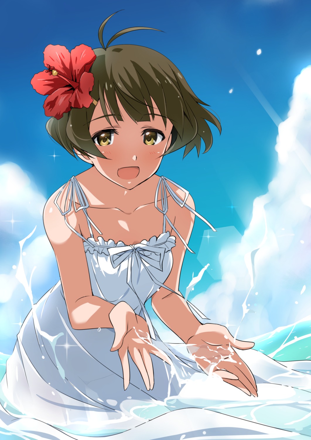 akizuki_ryou_(idolm@ster), dress, summer_dress, the_idolm@ster, tokiani, trap, wet