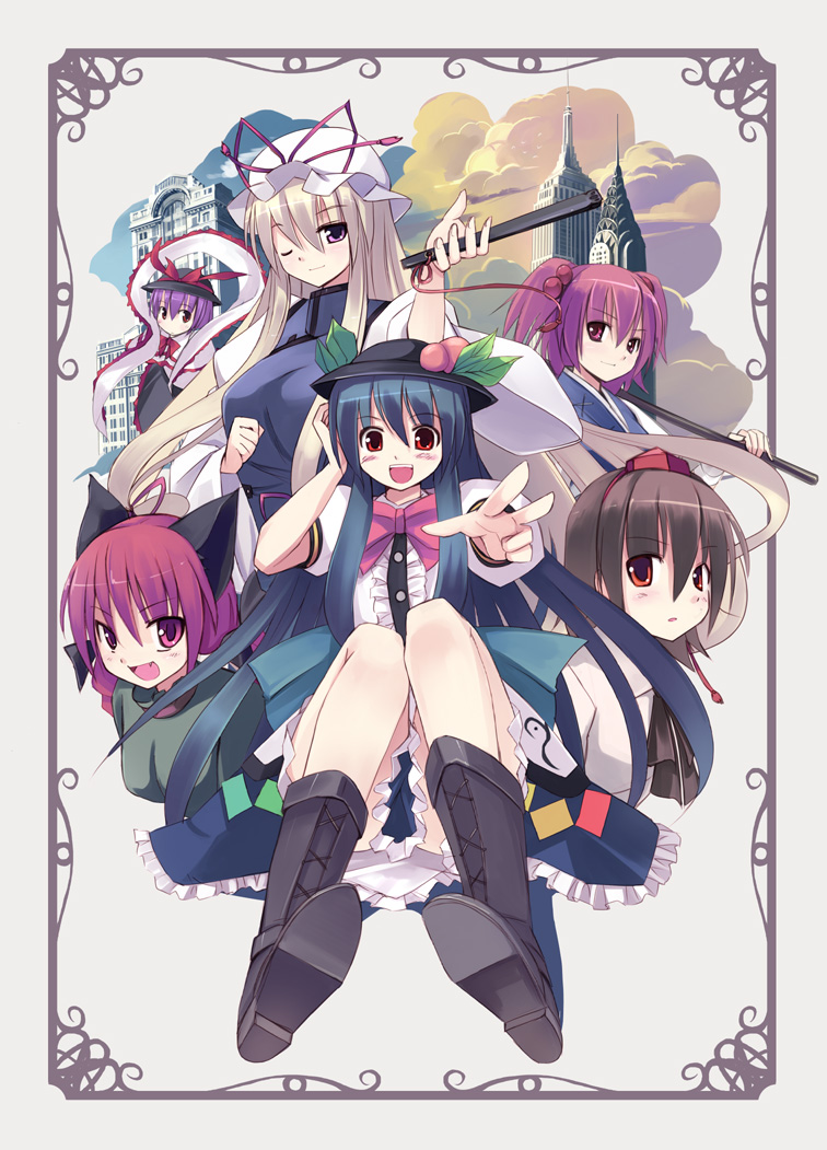 animal_ears, hinanawi_tenshi, kaenbyou_rin, nagae_iku, nekomimi, onozuka_komachi, seo_tatsuya, shameimaru_aya