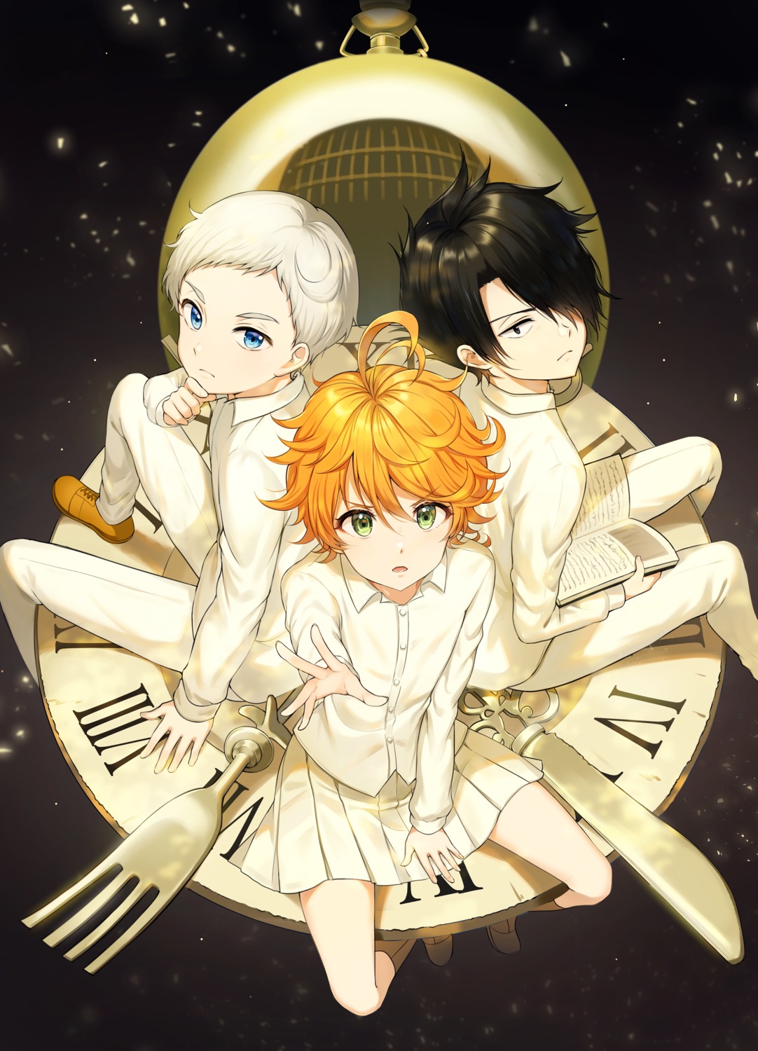 emma_(yakusoku_no_neverland), norman_(yakusoku_no_neverland), ray_(yakusoku_no_neverland), seifuku, tokkyu, yakusoku_no_neverland