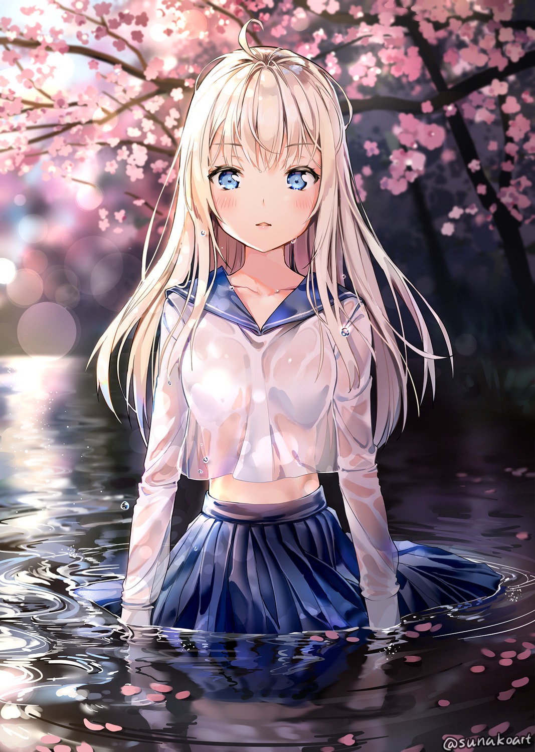 bra, see_through, seifuku, sunako_(veera), wet, wet_clothes