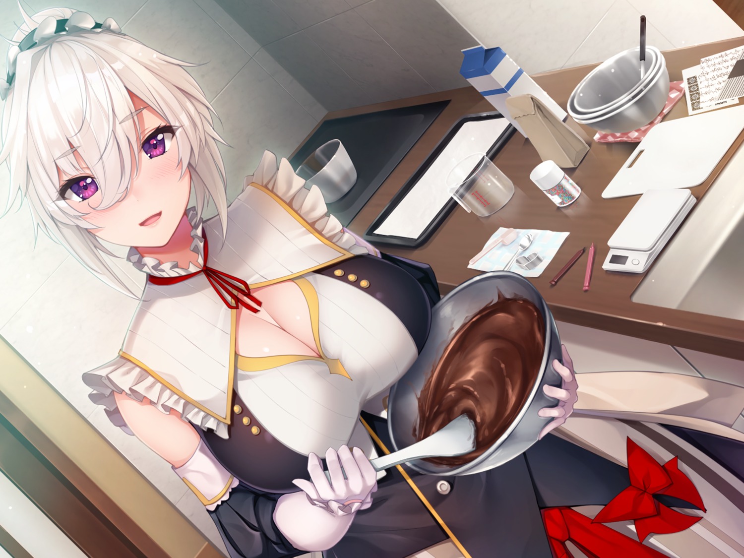 azarashi_soft, cleavage, eve_(maid-san_no_iru_kurashi), game_cg, maid, maid-san_no_iru_kurashi, yaman