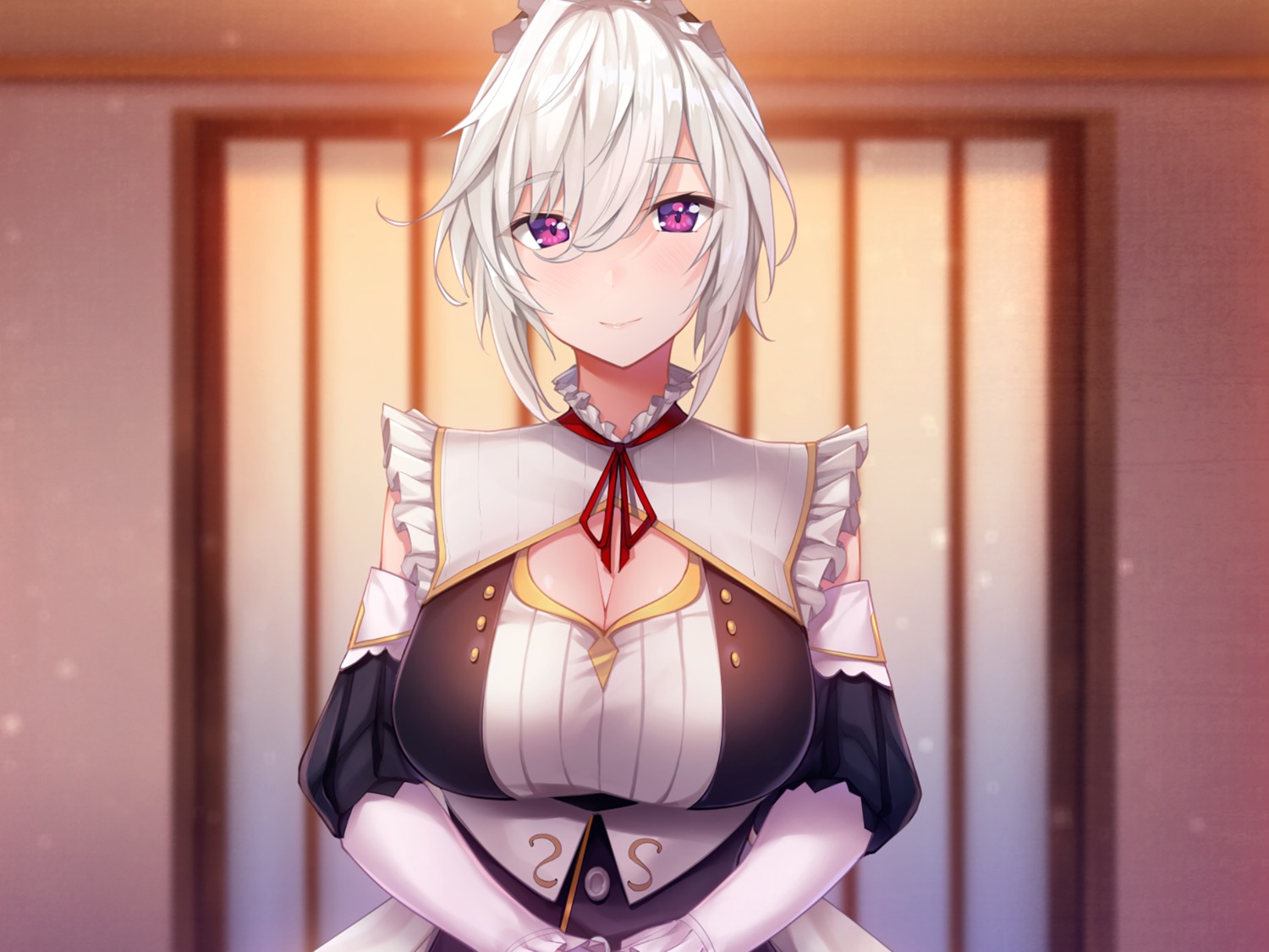 azarashi_soft, cleavage, eve_(maid-san_no_iru_kurashi), game_cg, maid, maid-san_no_iru_kurashi, yaman