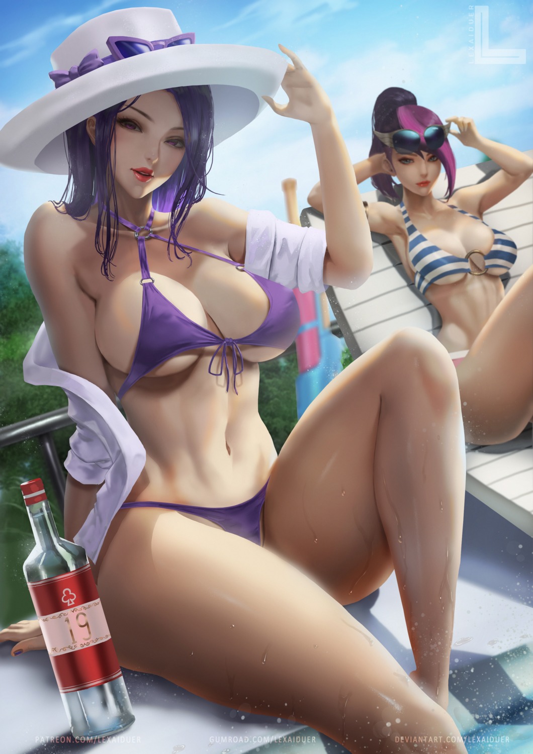 bikini, caitlyn, league_of_legends, lexaiduer, megane, open_shirt, swimsuits, tan_lines, wet