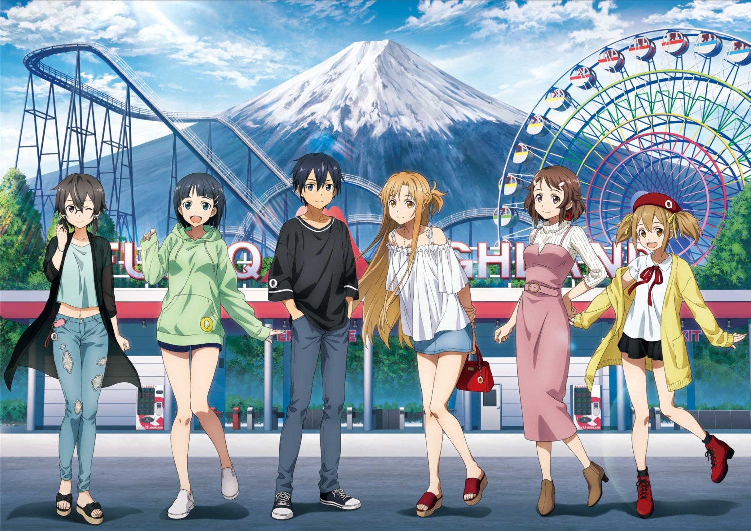 asada_shino, asuna_(sword_art_online), dress, heels, kirigaya_suguha, kirito, megane, shinozaki_rika