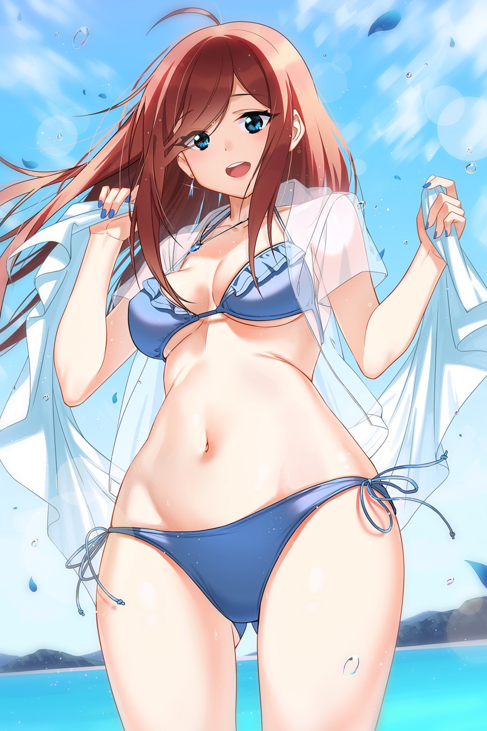 5-toubun_no_hanayome, bikini, cleavage, nakano_miku, open_shirt, see_through, swimsuits, underboob