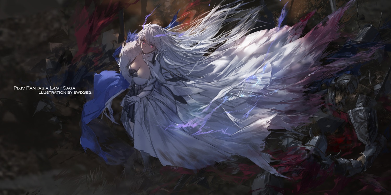 armor, cleavage, dress, pixiv_fantasia, pixiv_fantasia_last_saga, swd3e2