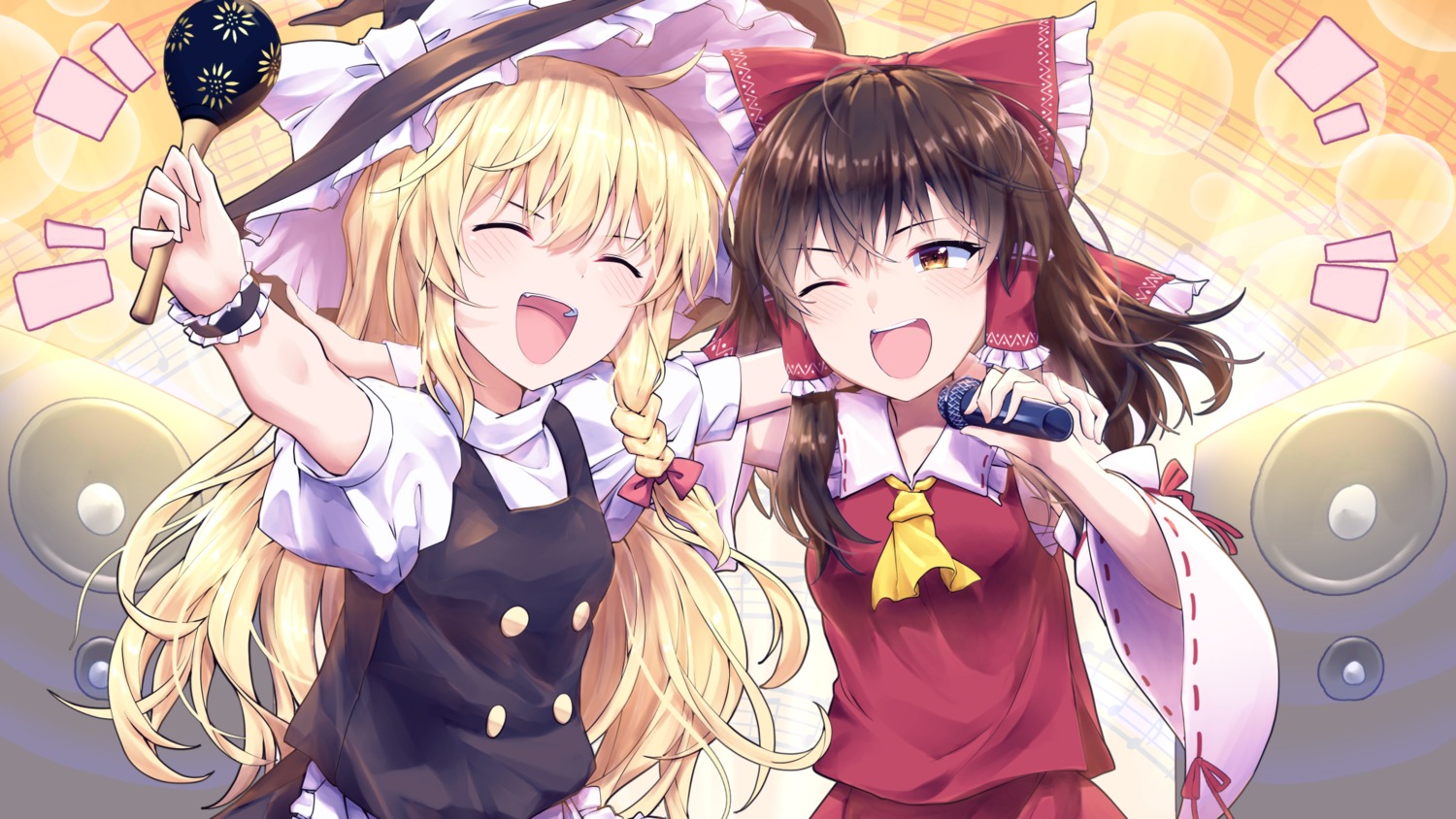 hakurei_reimu, kirisame_marisa, kisamu_(ksmz), miko, touhou, witch