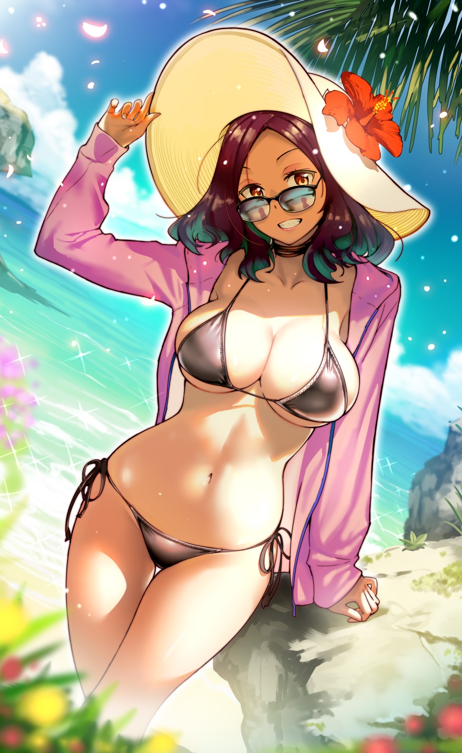bikini, megane, open_shirt, swimsuits, twinpoo