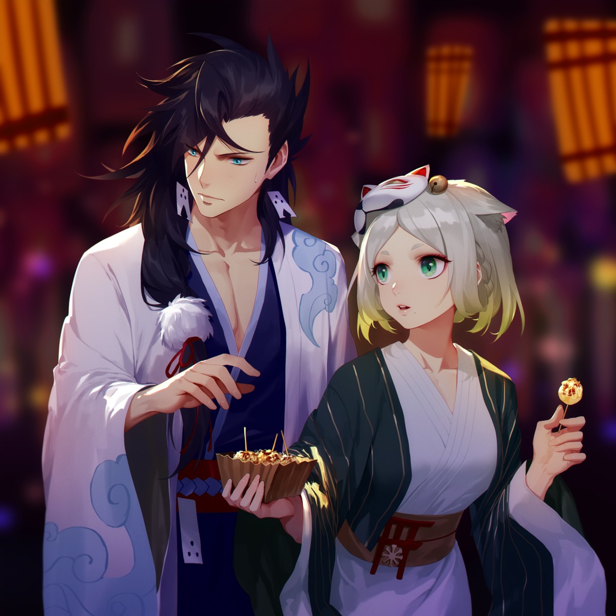 animal_ears, miketsu_(onmyouji), onmyouji, rekaerb_maerd, susabi_(onmyouji), yukata
