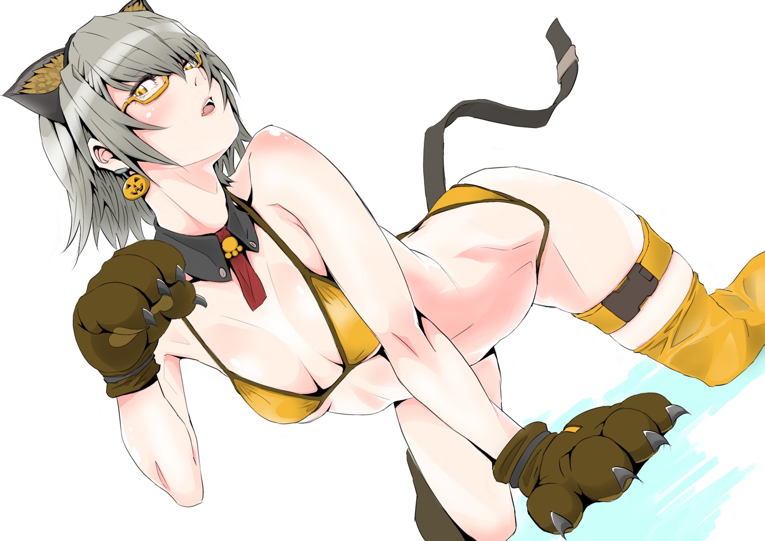 animal_ears, bikini, garter, girls_frontline, kimuwaipu, megane, swimsuits, tail, thighhighs, vector_(girls_frontline)