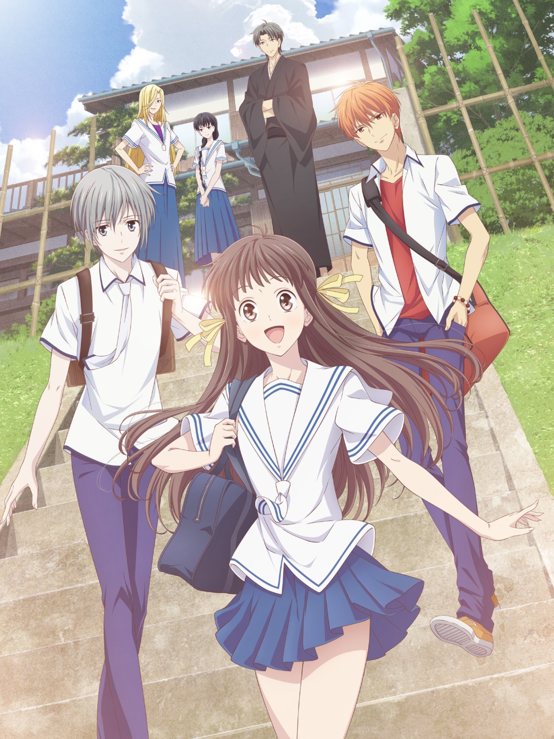 fruits_basket, hanajima_saki, honda_tohru, seifuku, shindou_yuu, sohma_kyo, sohma_shigure, sohma_yuki