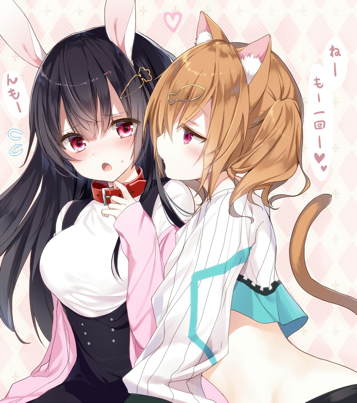 animal_ears, bunny_ears, emia_(castilla), nekomimi, tail, yuri