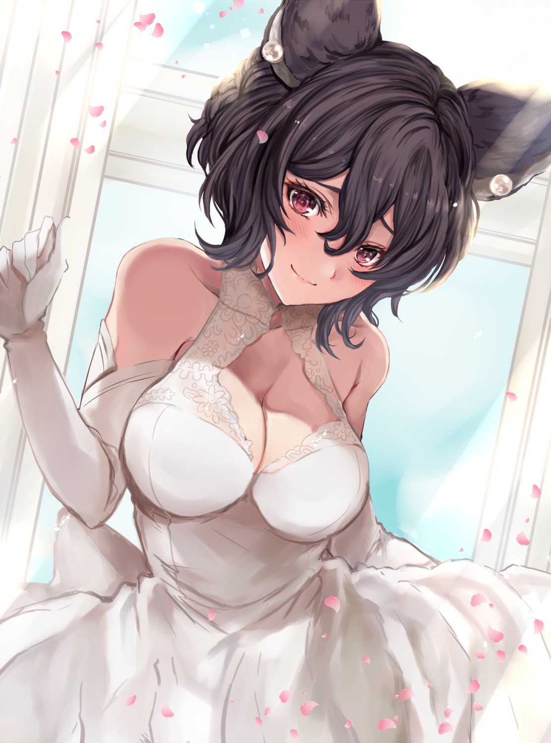 animal_ears, cleavage, dress, granblue_fantasy, hinahino, ilsa_(granblue_fantasy), wedding_dress