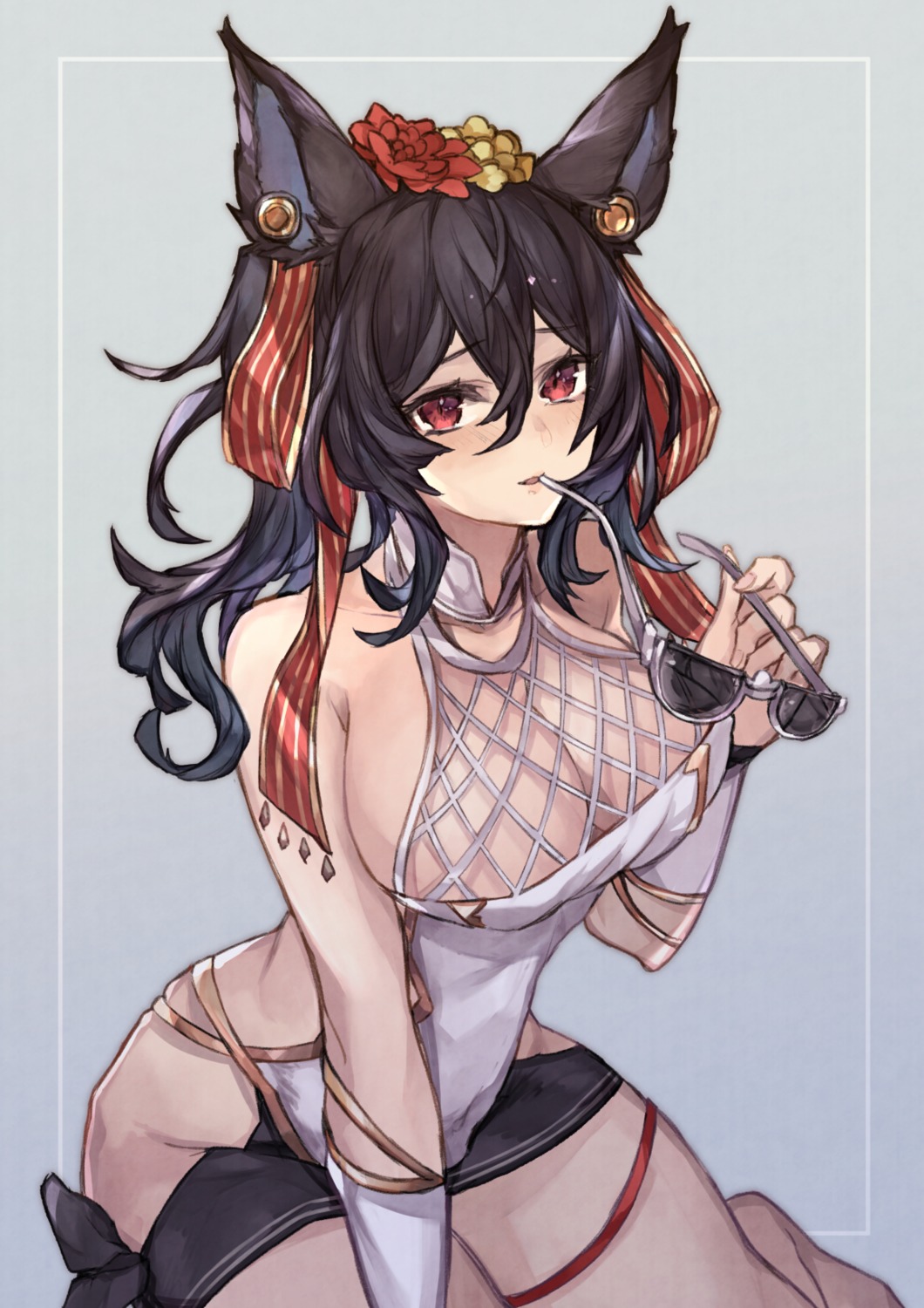 animal_ears, cleavage, granblue_fantasy, ilsa_(granblue_fantasy), megane, yokozeroichi