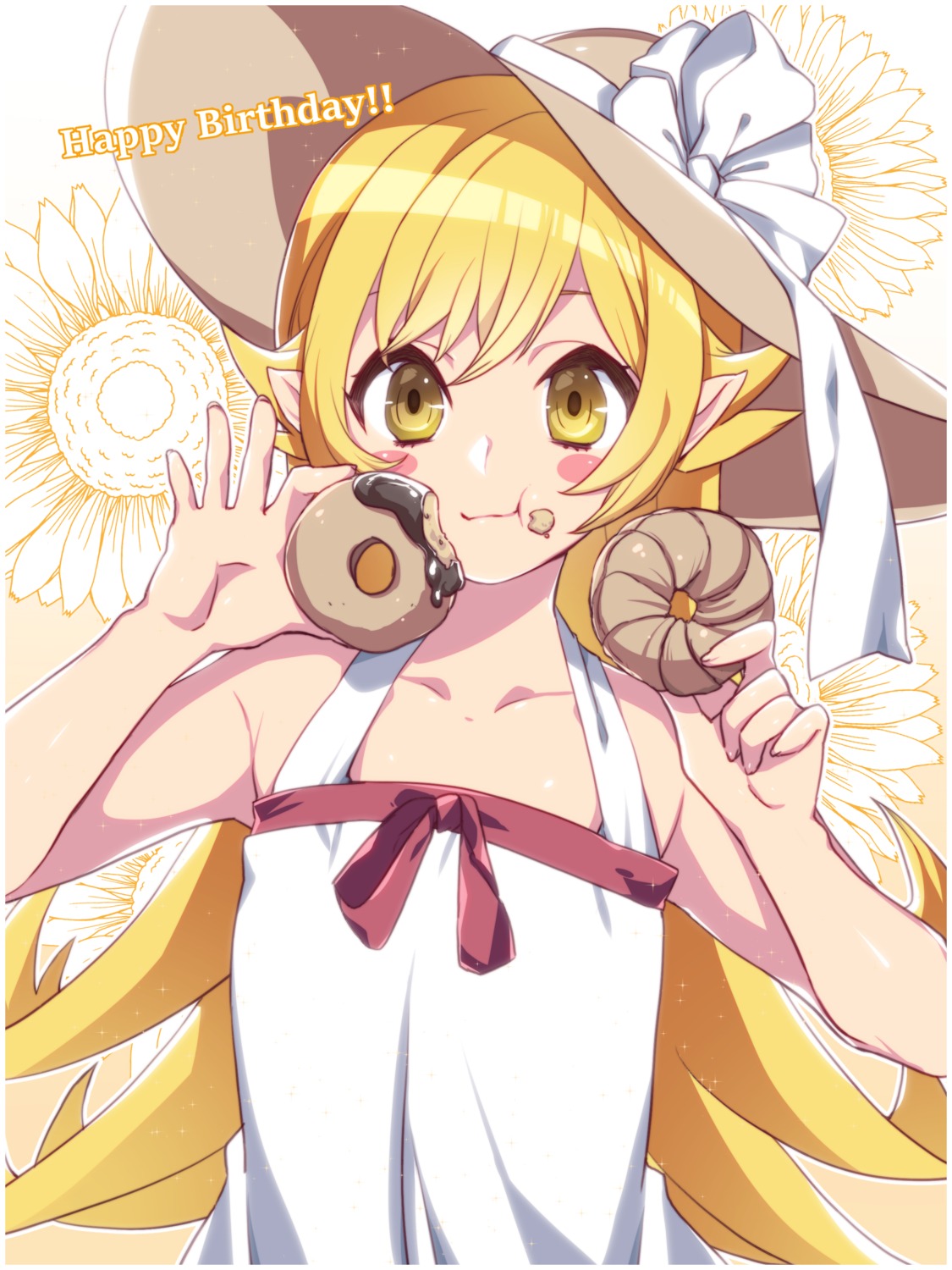 bakemonogatari, cream, dress, monogatari_(series), oshino_shinobu, pointy_ears, summer_dress, yutazou