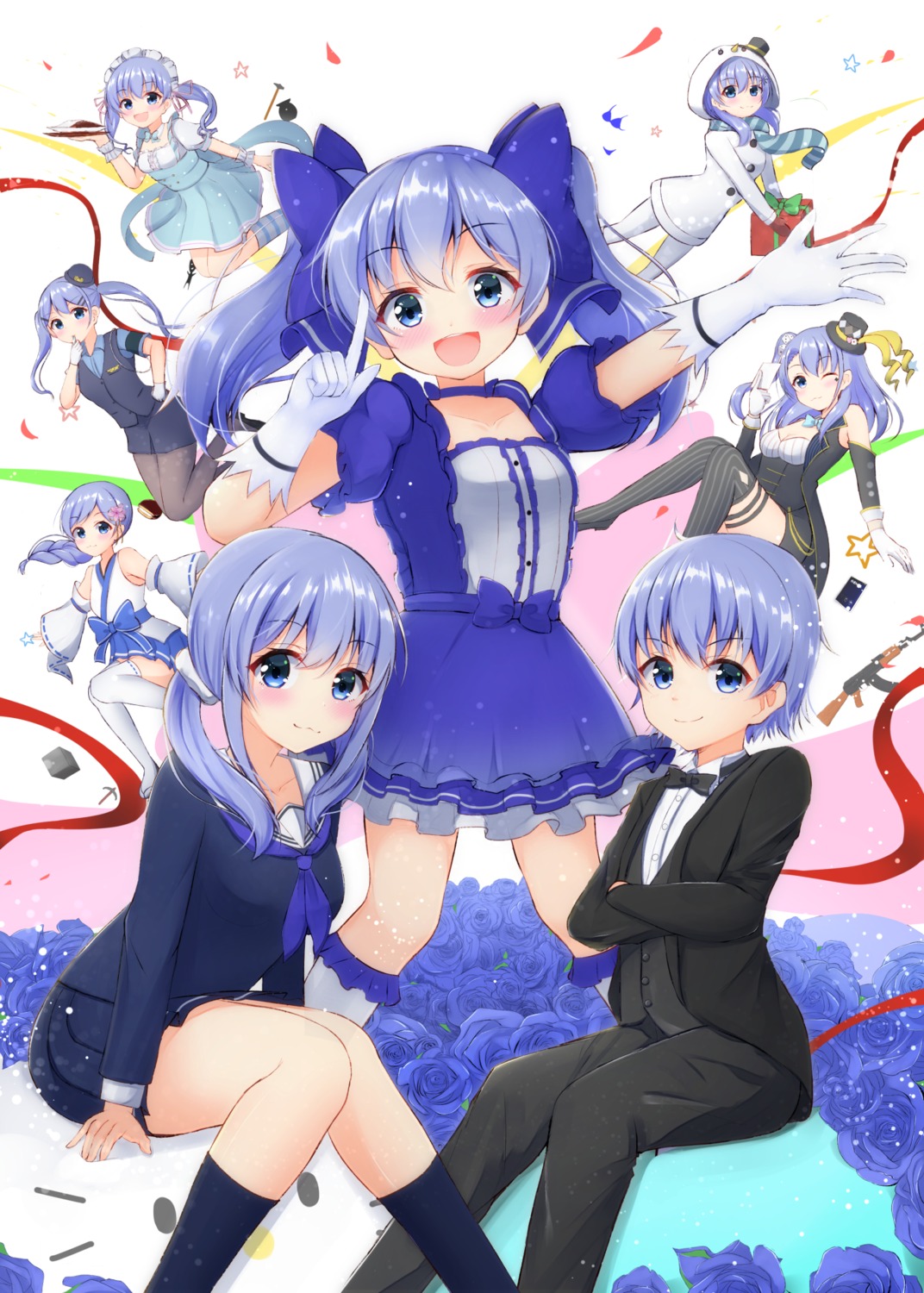 crossdress, dress, garter, heels, japanese_clothes, maid, nijisanji, pantyhose