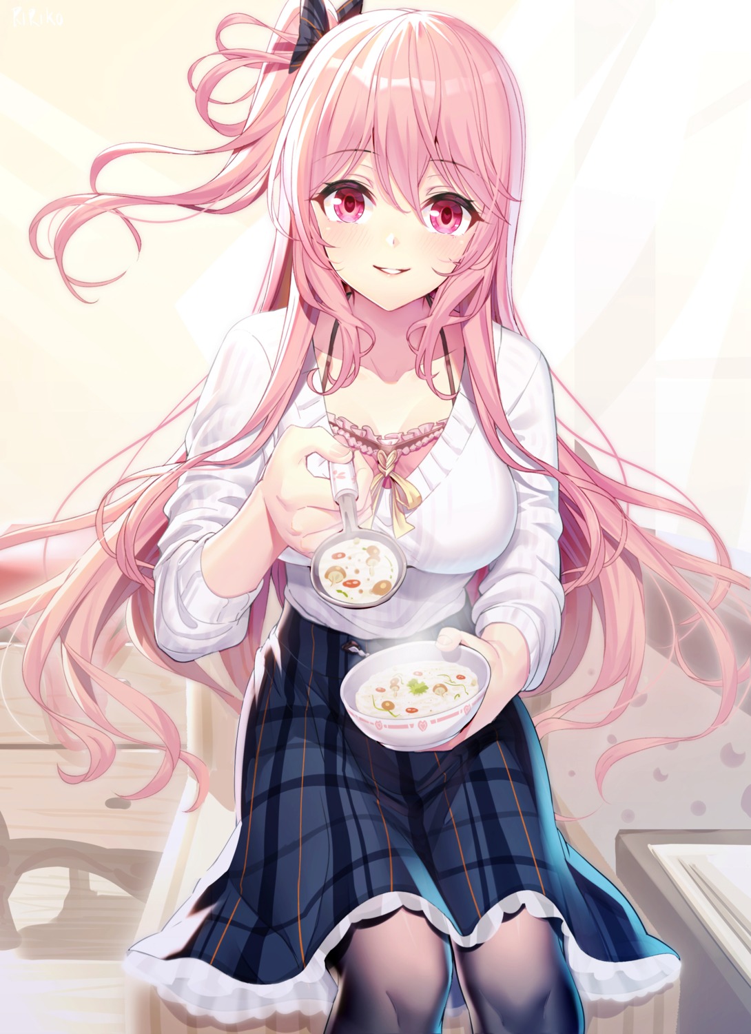 cleavage, pantyhose, ririko_(zhuoyandesailaer), sweater