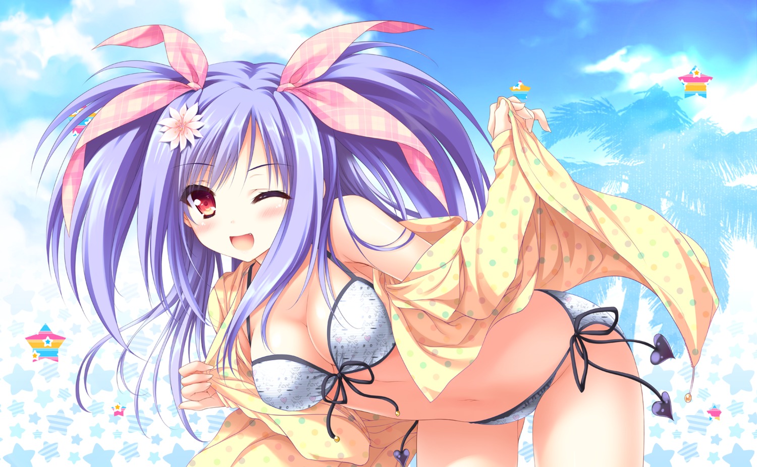 bikini, cleavage, kawai_ameri, lump_of_sugar, moekibara_fumitake, open_shirt, swimsuits, tayutama
