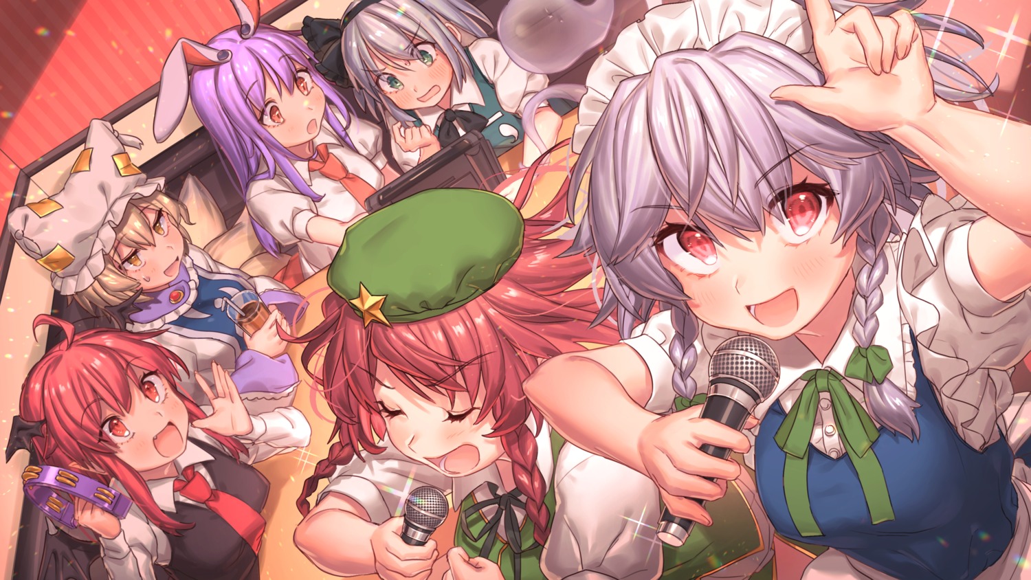 animal_ears, bunny_ears, hong_meiling, izayoi_sakuya, koakuma, konpaku_youmu, maid, masanaga_(tsukasa)