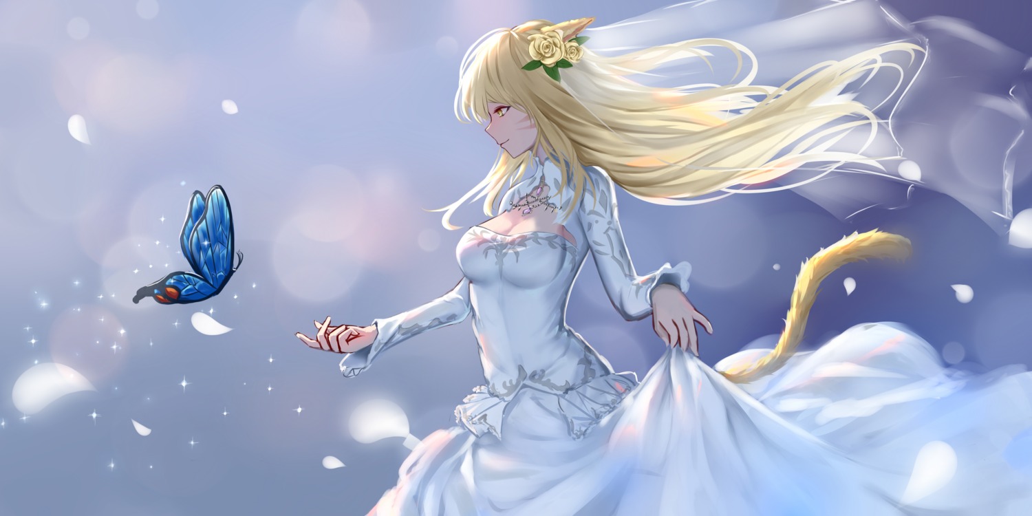 animal_ears, cleavage, dress, final_fantasy, final_fantasy_xiv, huijin_zhi_ling, miqo'te, nekomimi