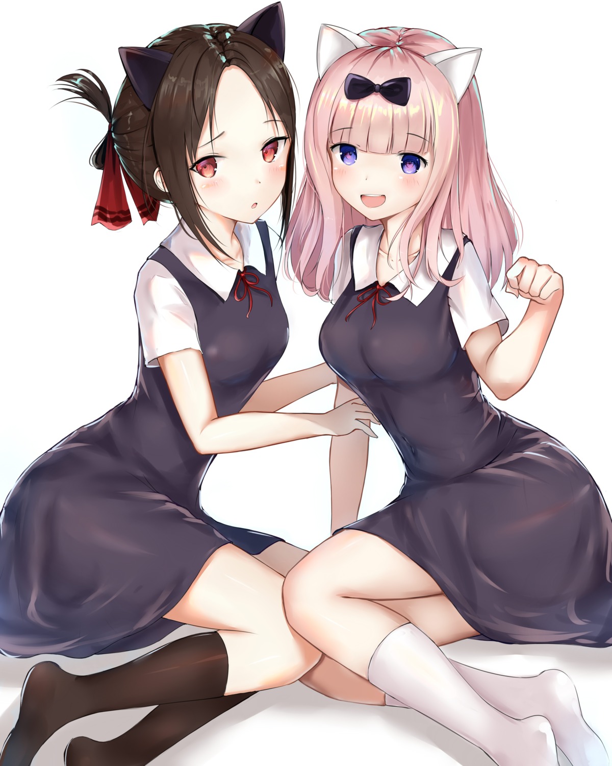 animal_ears, fujiwara_chika, huijin_zhi_ling, kaguya-sama_wa_kokurasetai_~tensai-tachi_no_renai_zunousen~, nekomimi, seifuku, shinomiya_kaguya