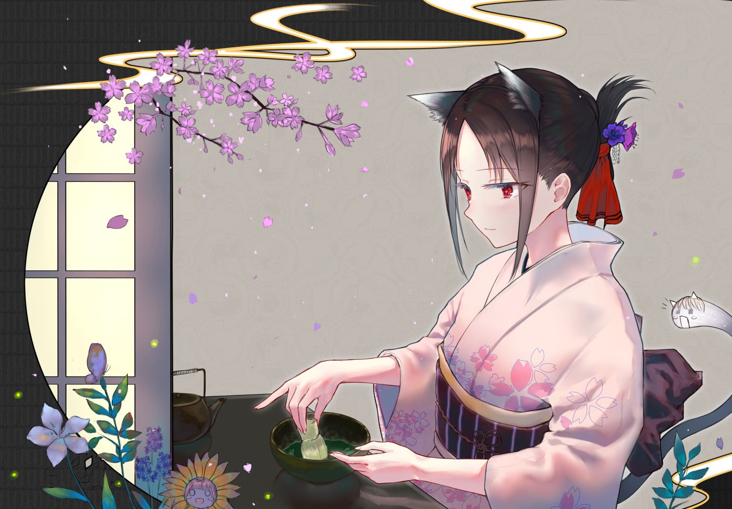 animal_ears, kaguya-sama_wa_kokurasetai_~tensai-tachi_no_renai_zunousen~, kayakooooo, kimono, nekomimi, shinomiya_kaguya, tail