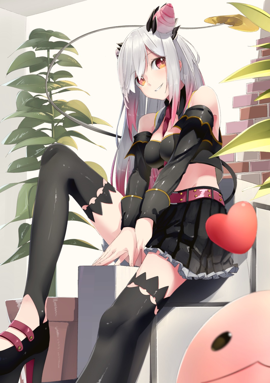 cleavage, heels, honey_strap, nanashi_inc., suou_patra, tail, thighhighs, touboku