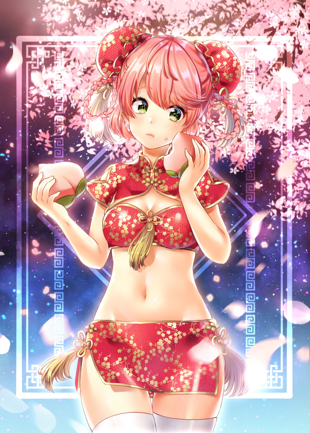 asian_clothes, cleavage, kitazume_kumie, thighhighs
