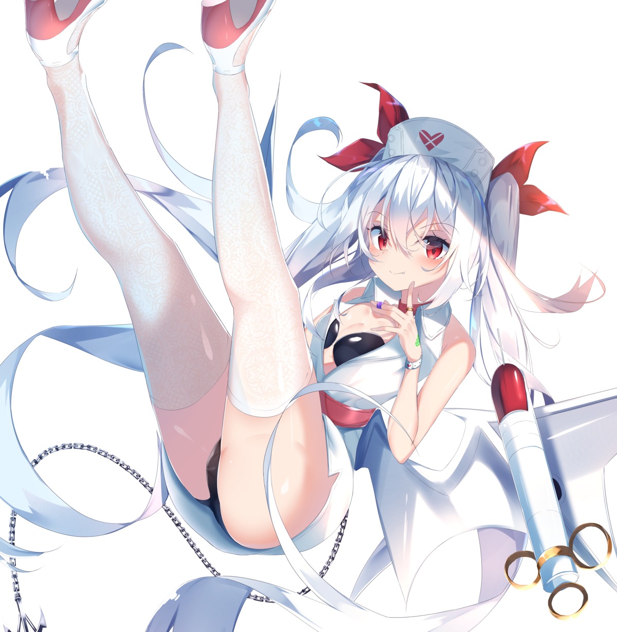 azur_lane, bra, heels, nurse, open_shirt, pantsu, suisen-21, thighhighs, vampire_(azur_lane)