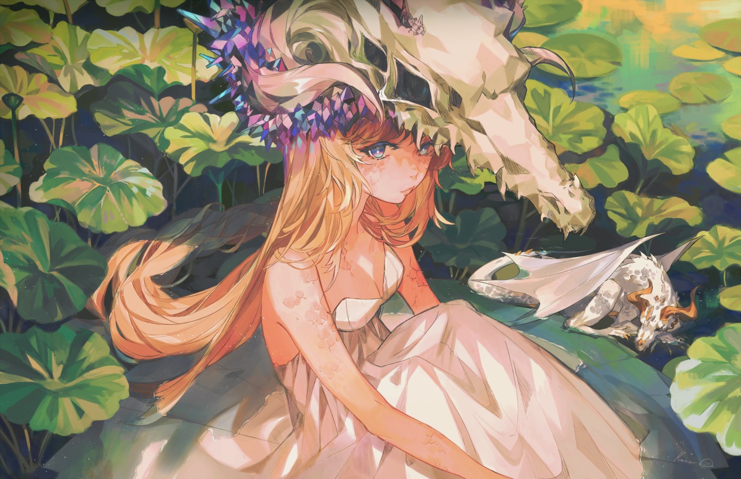 cleavage, dress, kanekiru, monster, summer_dress, wet