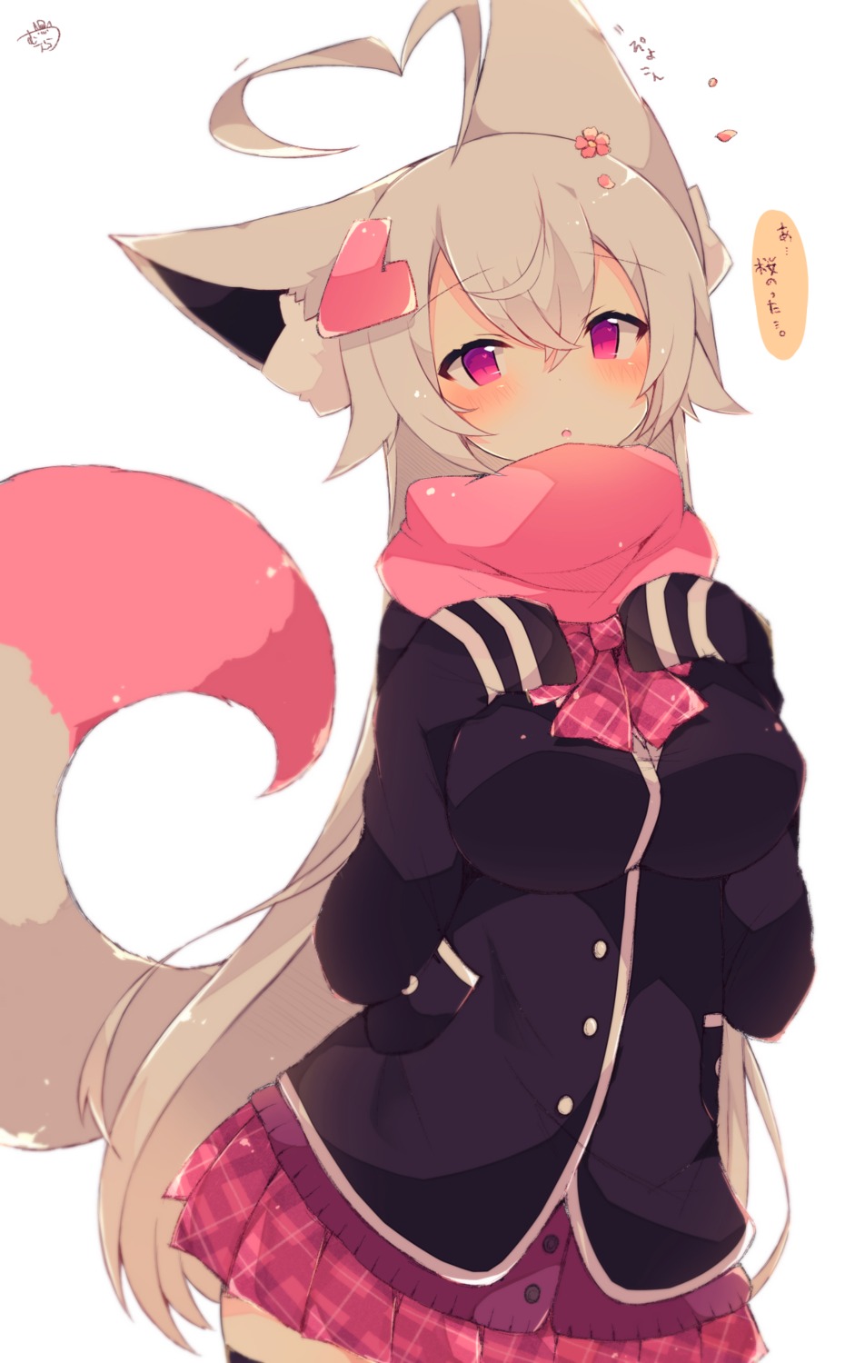 animal_ears, kitsune, muuran, seifuku, sweater, tail, thighhighs