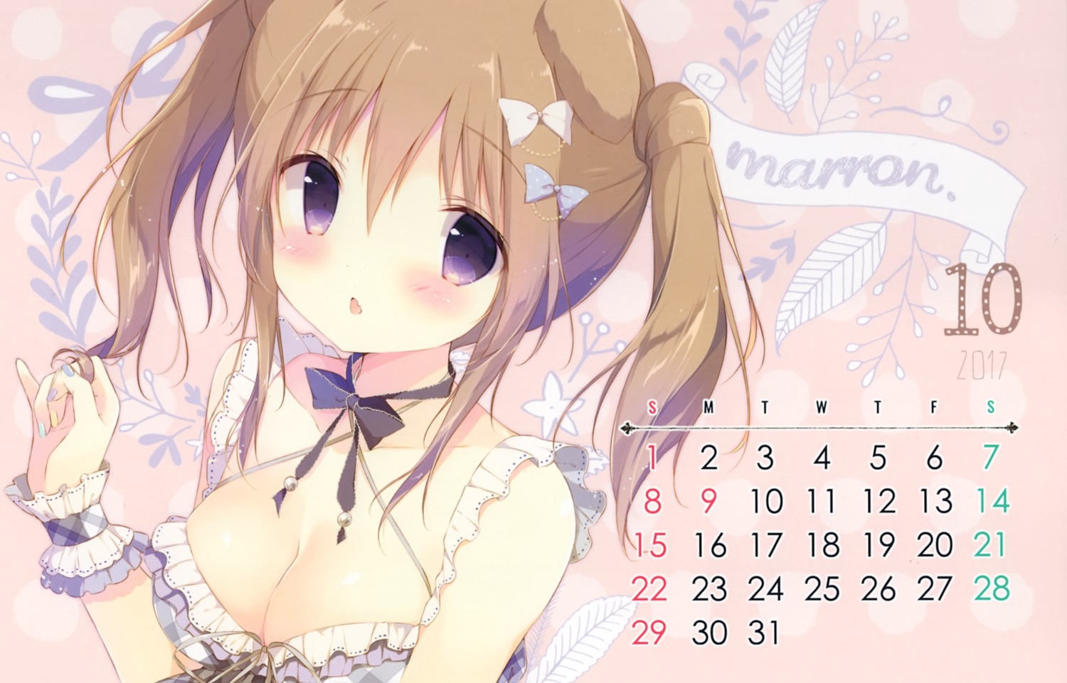 animal_ears, calendar, cleavage, marron_(shiratama), shiratama, shiratamaco