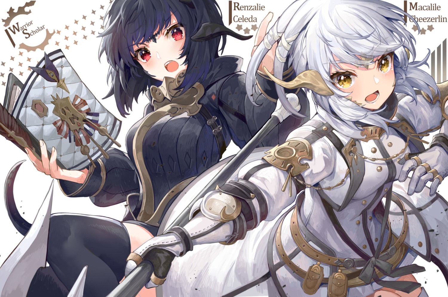 akizone, armor, final_fantasy, final_fantasy_xiv, horns, tail, thighhighs, weapon