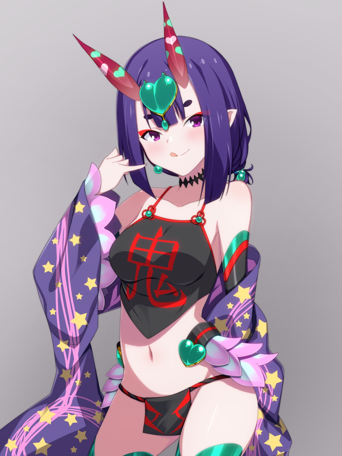 fate/grand_order, fundoshi, horns, japanese_clothes, lingerie, open_shirt, pointy_ears, shuten_douji_(fate), skylader, thighhighs