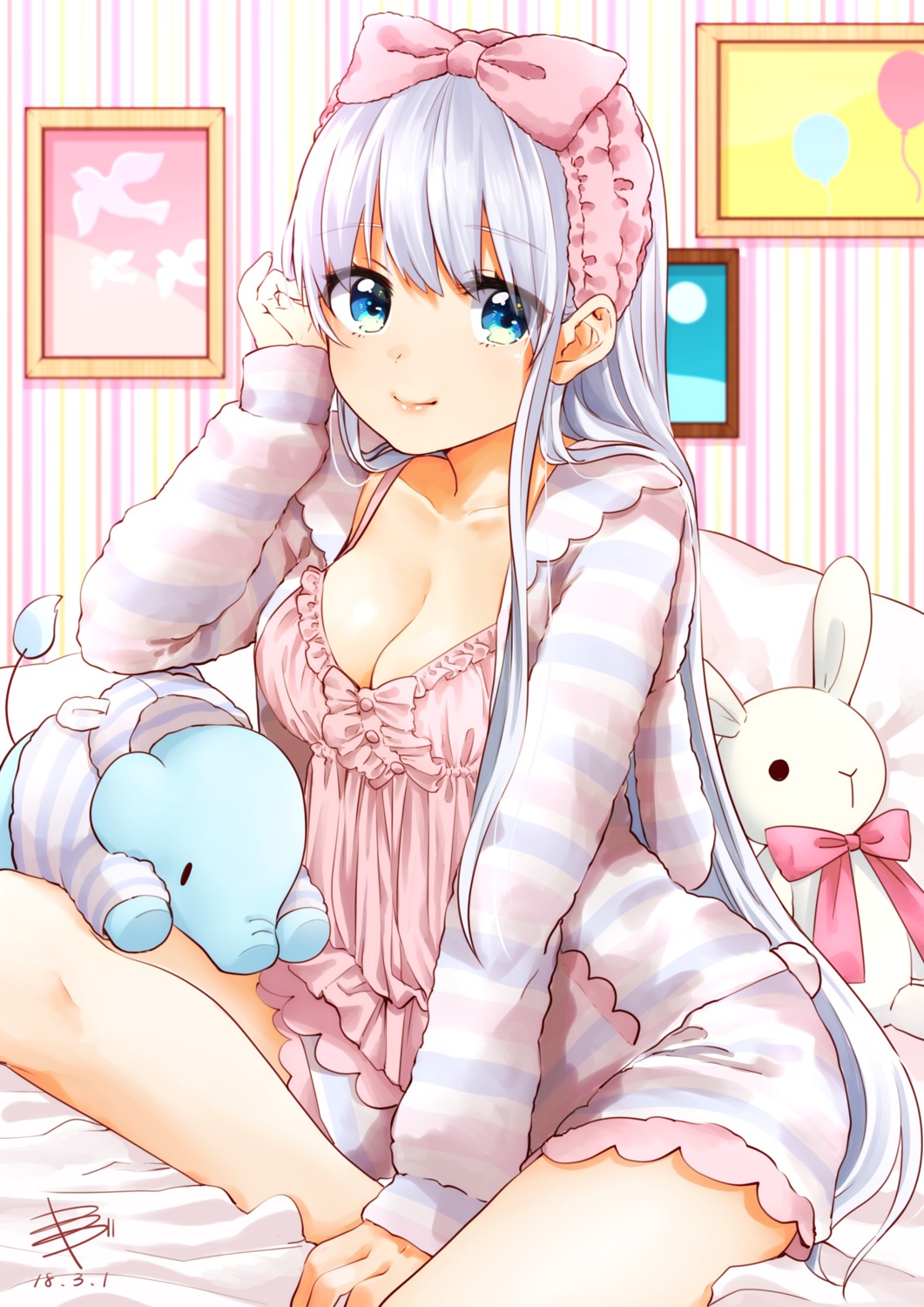cleavage, lingerie, pajama, yamada_sakura