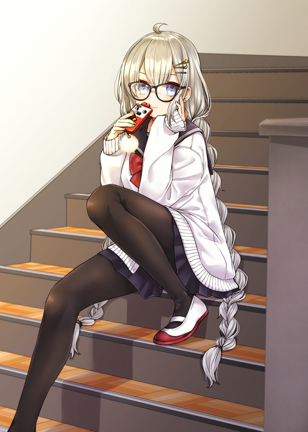 kizuna_akari, megane, pantyhose, seifuku, sweater, voiceroid, yamada_sakura