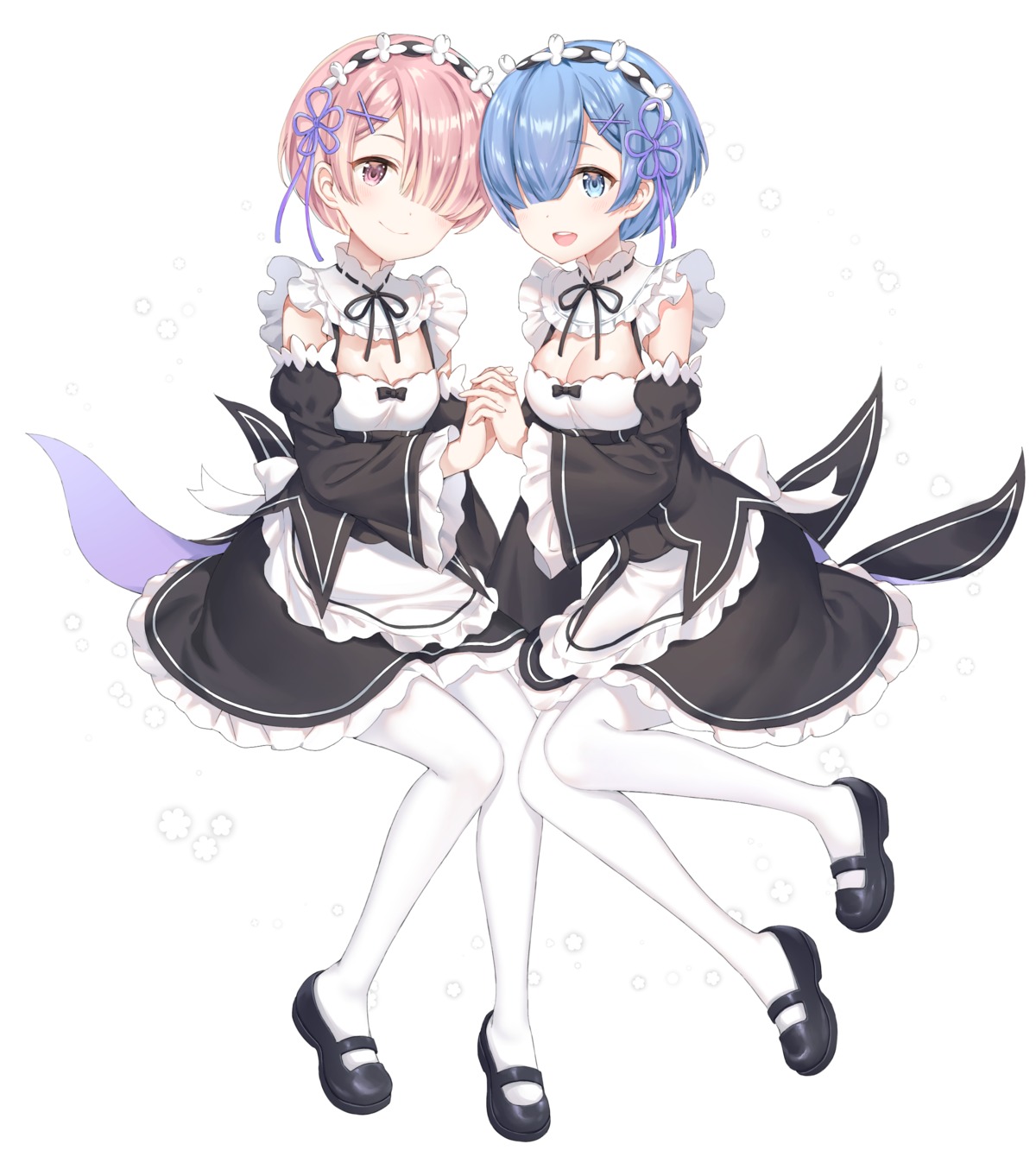 cleavage, maid, ram_(re_zero), re:zero_kara_hajimeru_isekai_seikatsu, rem_(re_zero), shiosoda