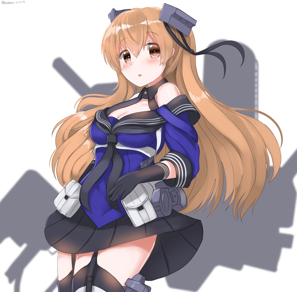 cleavage, johnston_(kancolle), kantai_collection, redundant-cat, seifuku, skirt_lift, stockings, thighhighs