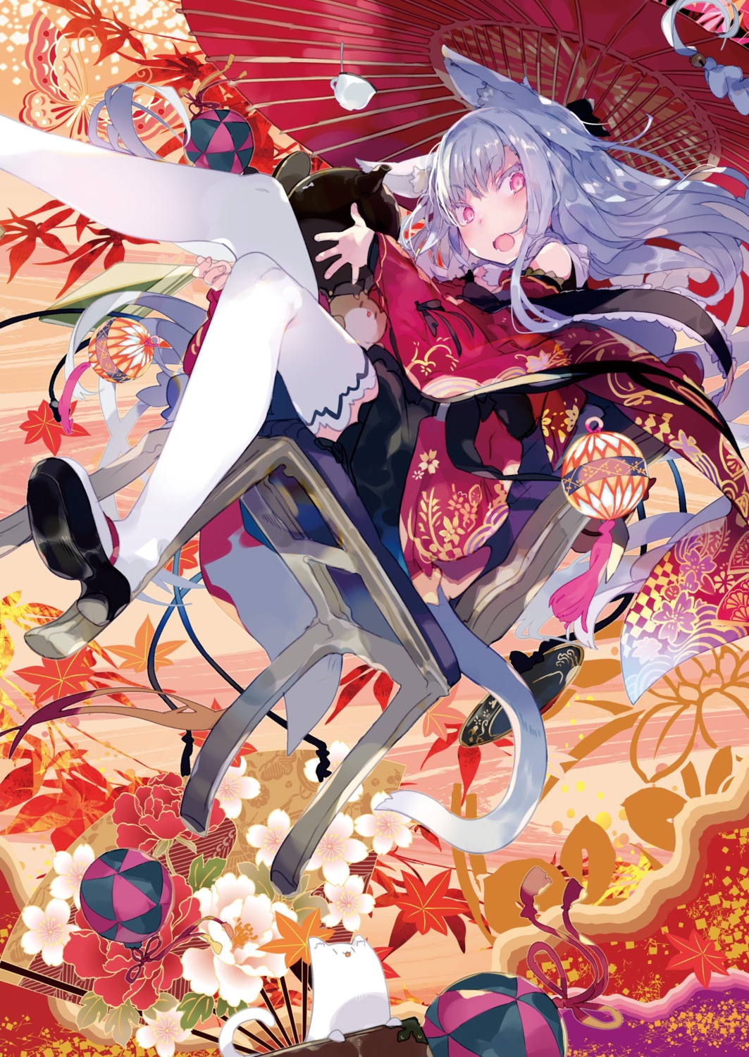 animal_ears, heels, hiiragi_ryou, japanese_clothes, karei, nekomimi, tail, thighhighs