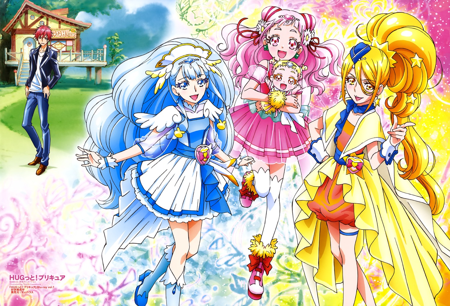 dress, garter, hariham_harry, heels, hug-tan, hugtto!_precure, kagayaki_homare, kawamura_toshie, nono_hana, precure, thighhighs, yakushiji_saaya