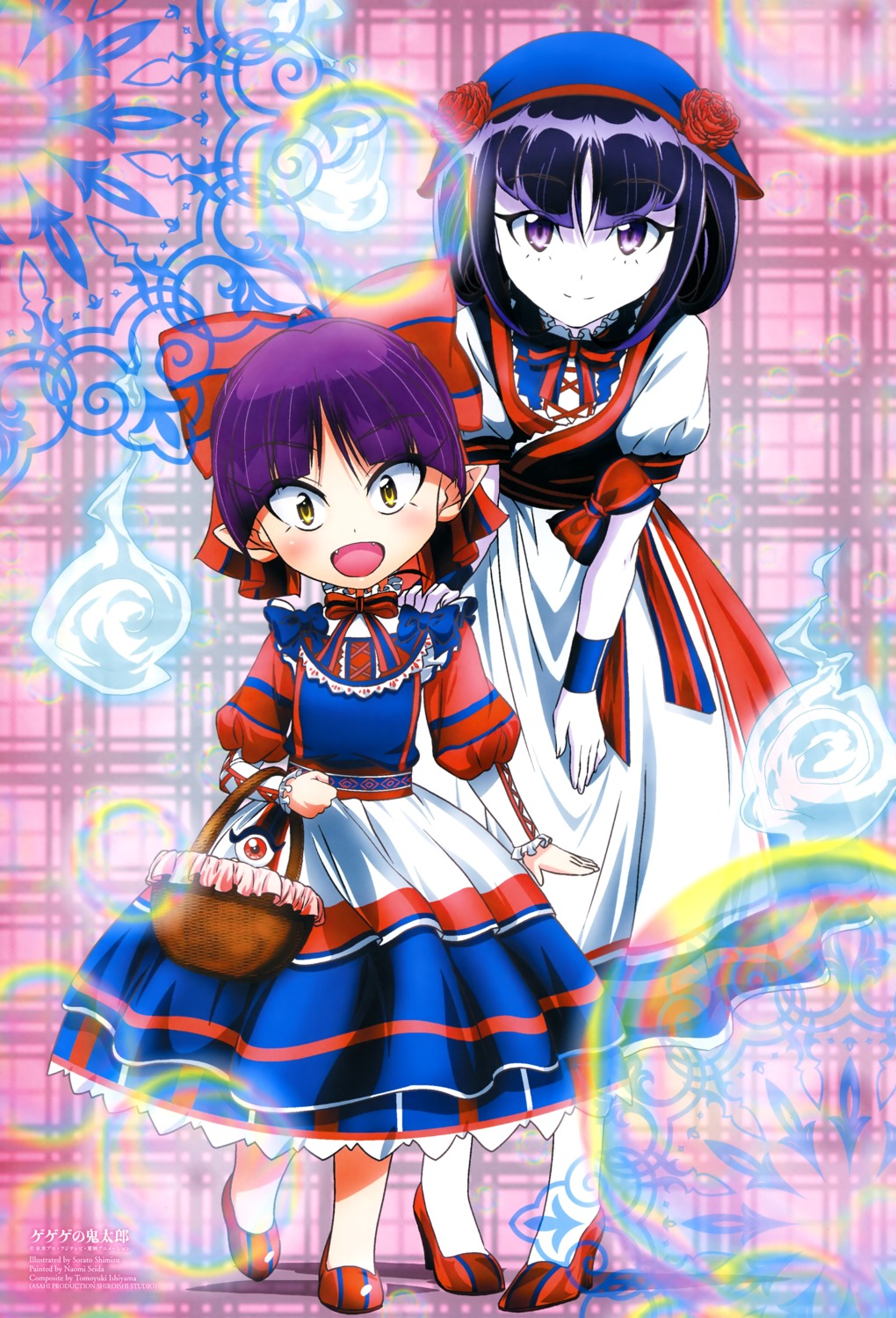 dress, gegege_no_kitarou, hanako-san, heels, medama-oyaji, neko_musume, pointy_ears, shimizu_sorato
