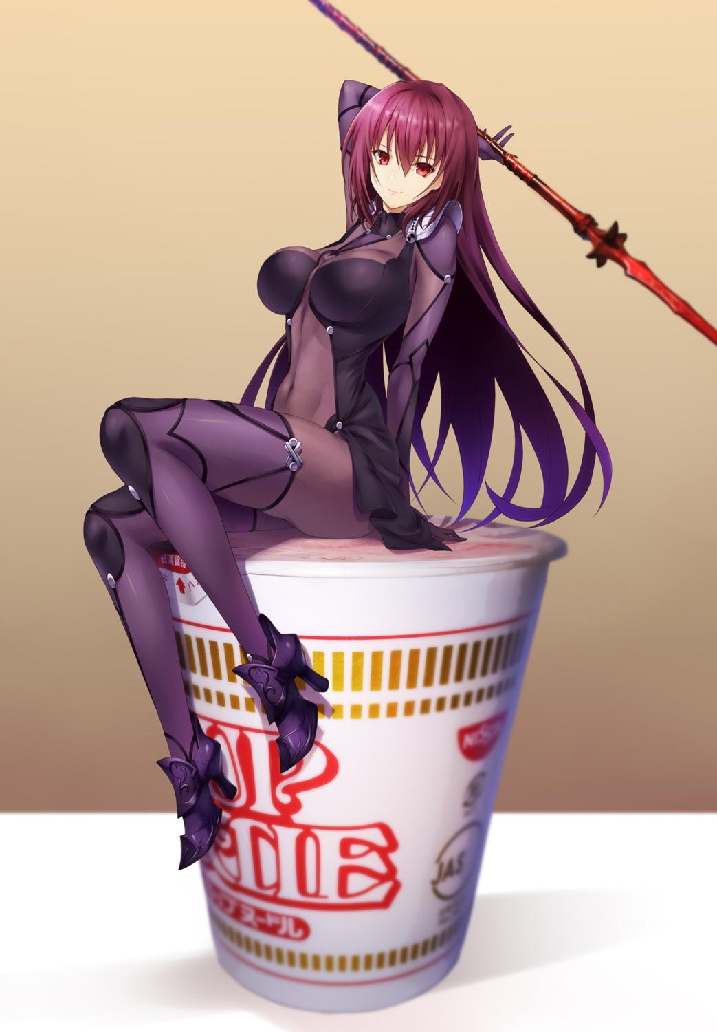 armor, bodysuit, emanon_123, fate/grand_order, heels, scathach_(fate), weapon