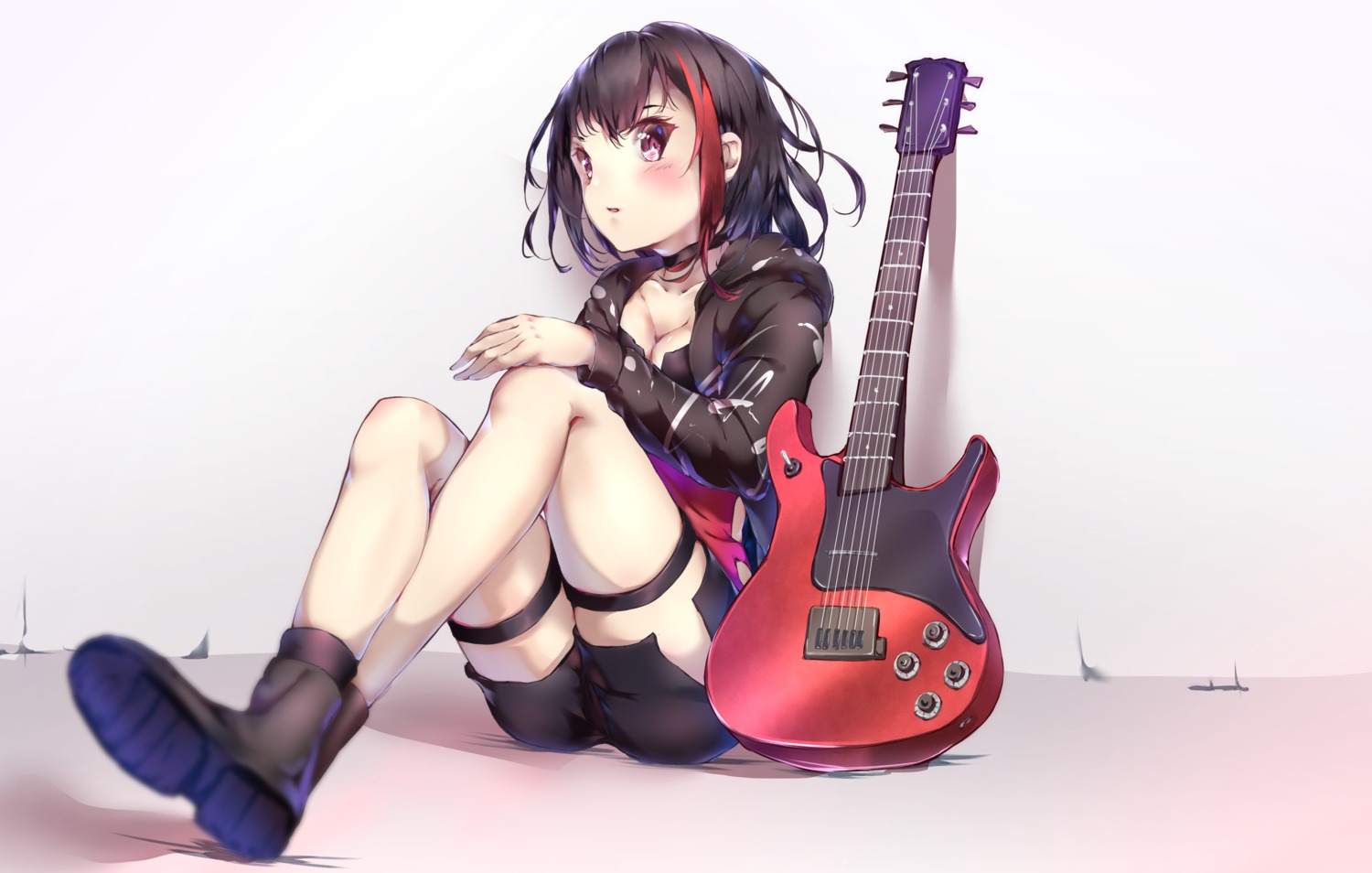 aotsuki_kaoru, bang_dream!, cleavage, garter, guitar, mitake_ran