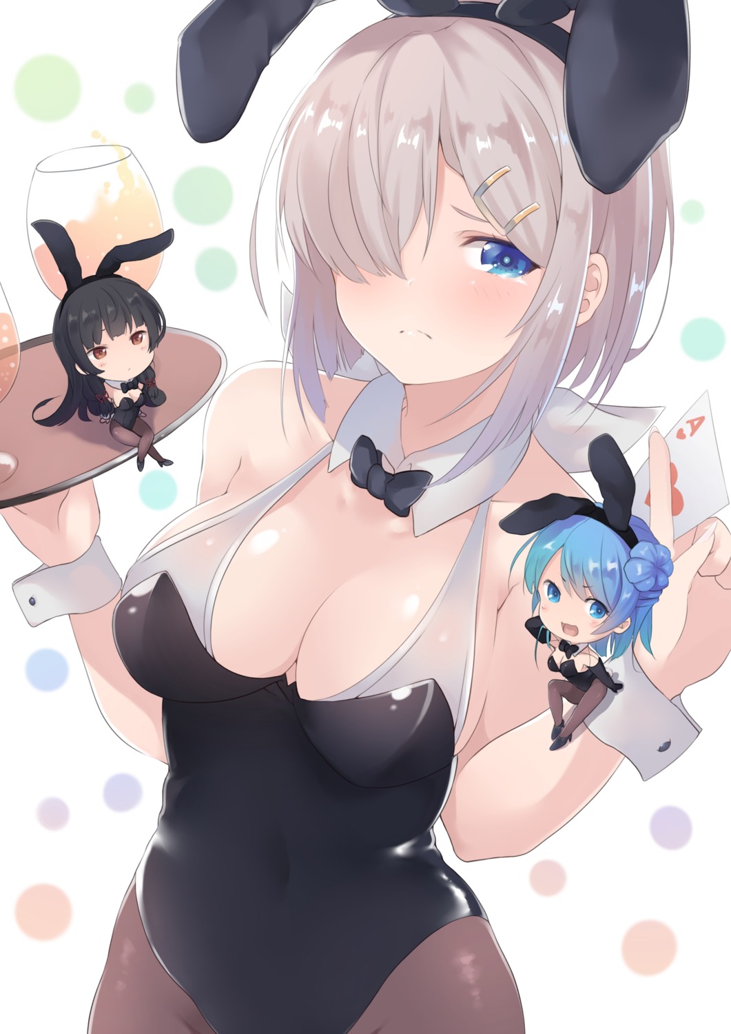 animal_ears, bunny_ears, bunny_girl, chibi, cleavage, dyson_(edaokunnsaikouya), hamakaze_(kancolle), heels