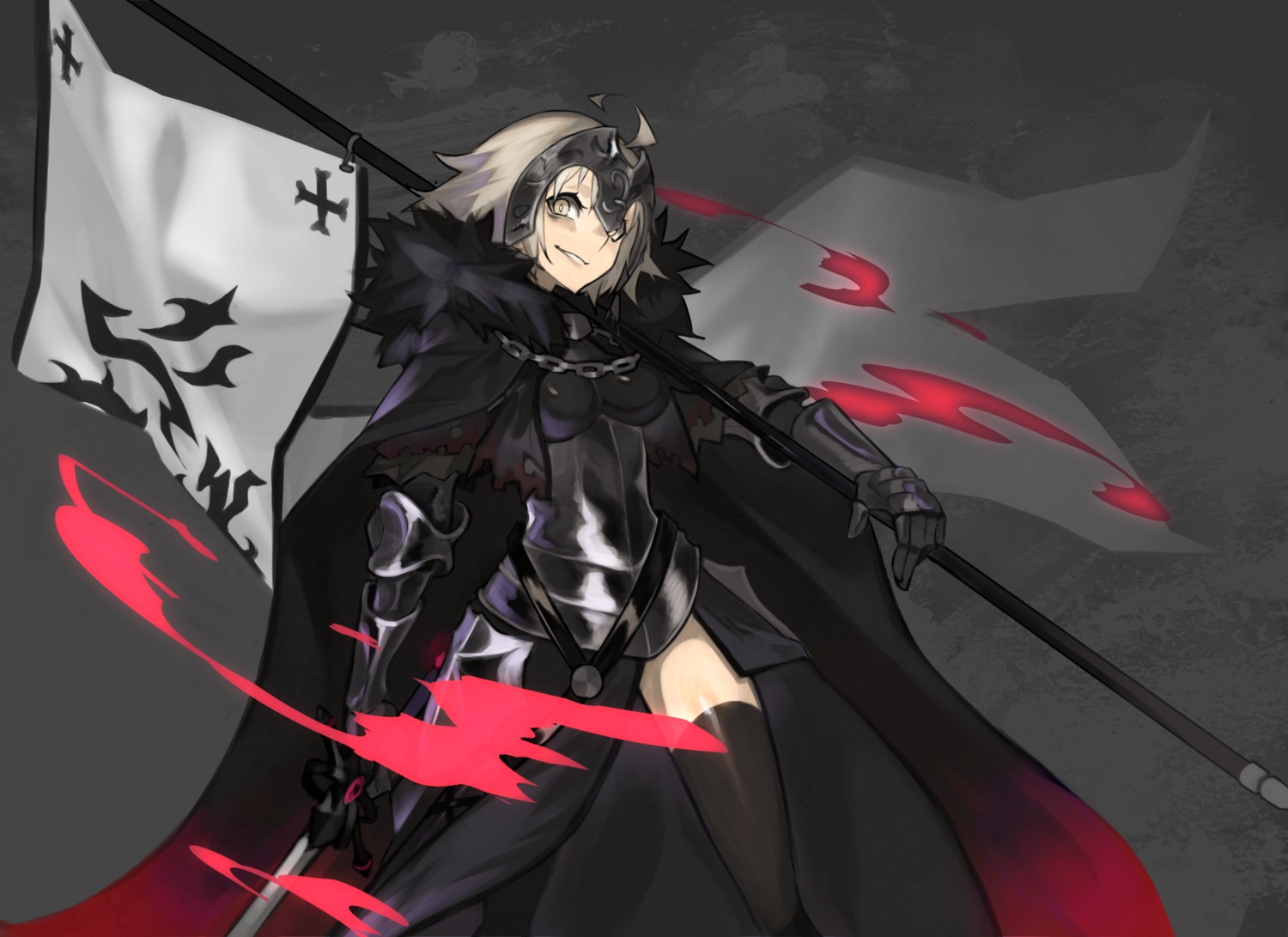 armor, balance_(superdust), fate/grand_order, jeanne_d'arc, jeanne_d'arc_alter_(fate), sword, thighhighs