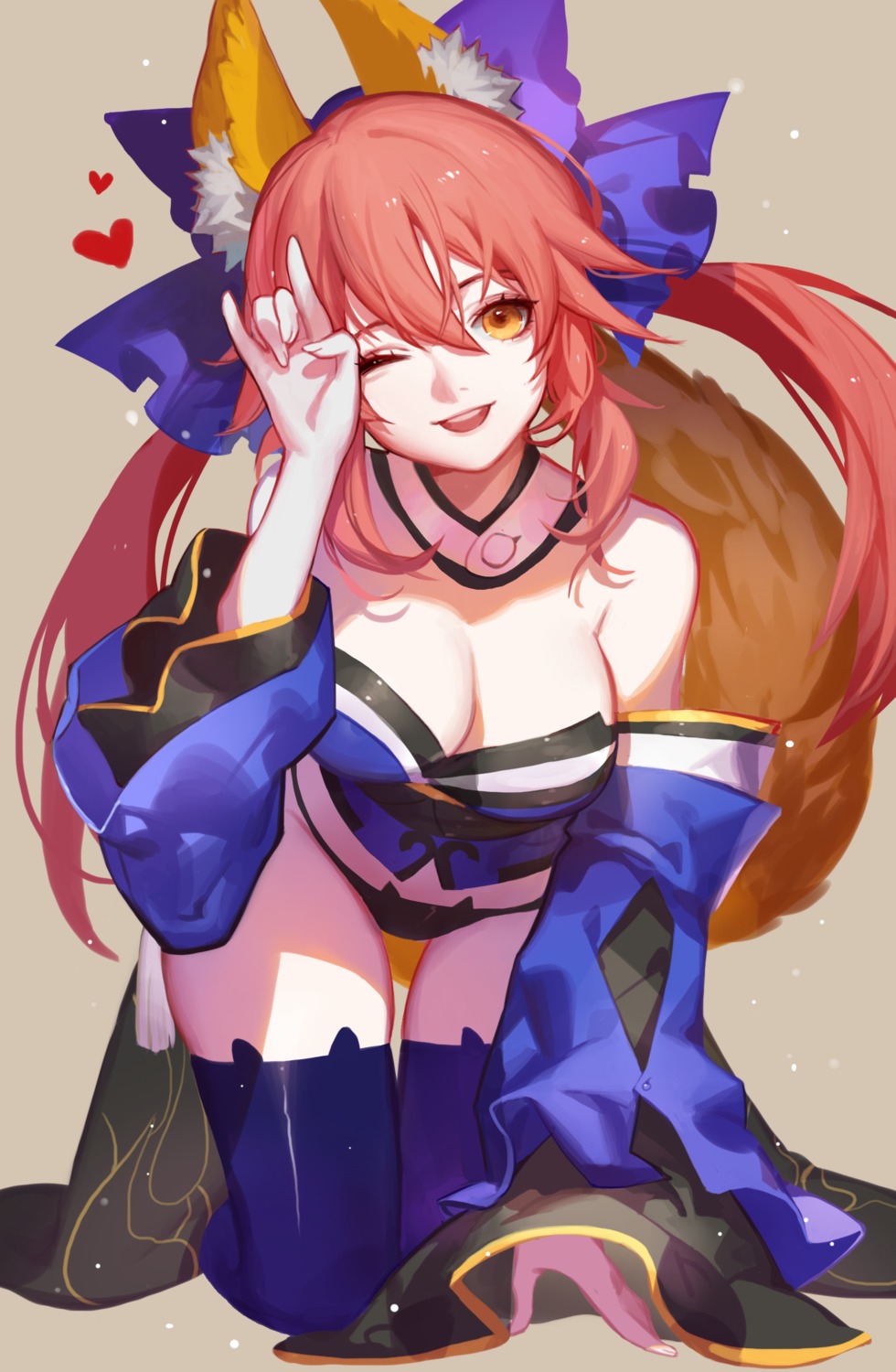 animal_ears, cleavage, fate/grand_order, japanese_clothes, pantsu, songjikyo, tail, tamamo_no_mae