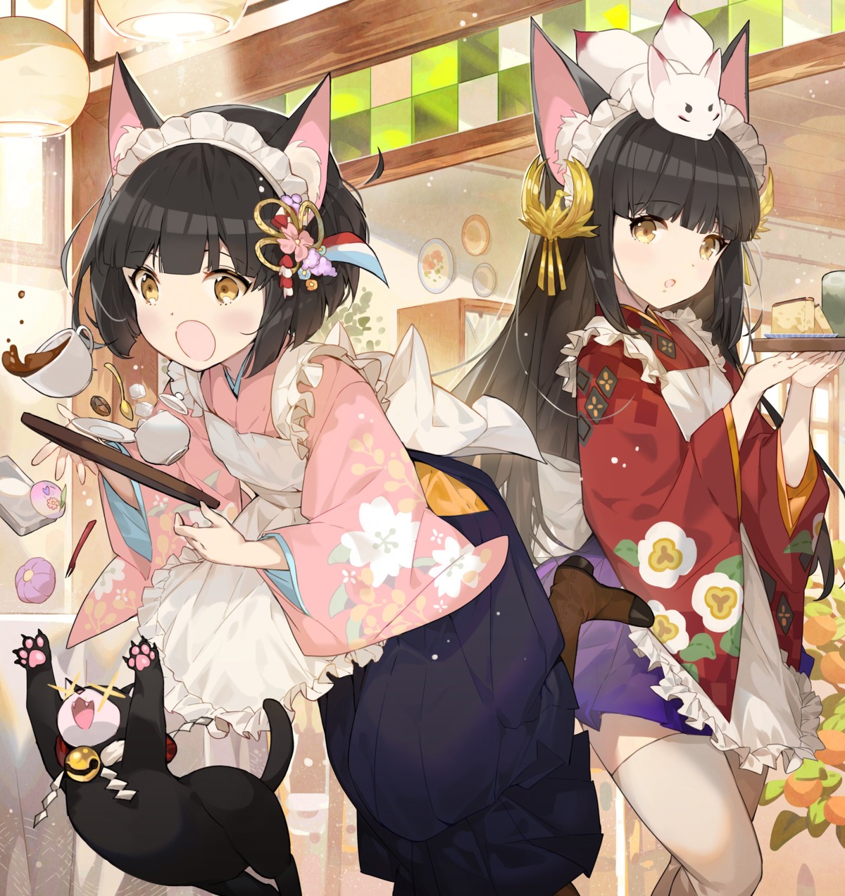 animal_ears, azur_lane, flowerchorus, heels, maid, mutsu_(azur_lane), nagato_(azur_lane), neko