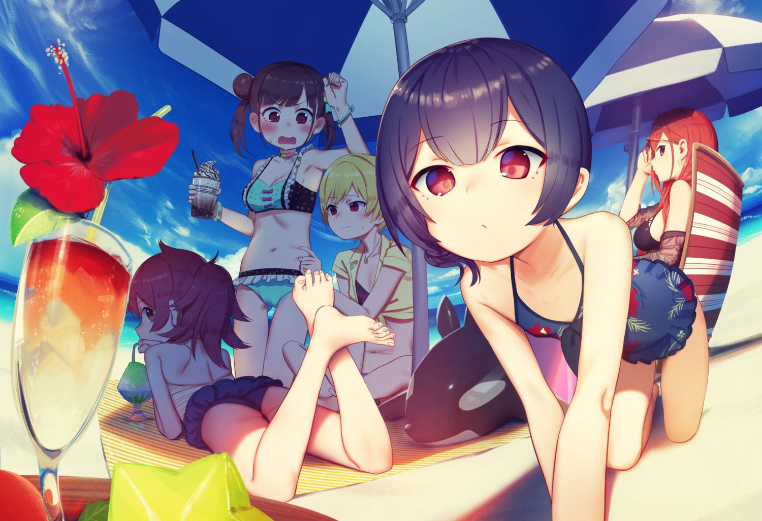 bikini, cleavage, feet, megane, open_shirt, shamonabe, swimsuits, the_idolm@ster, the_idolm@ster_shiny_colors