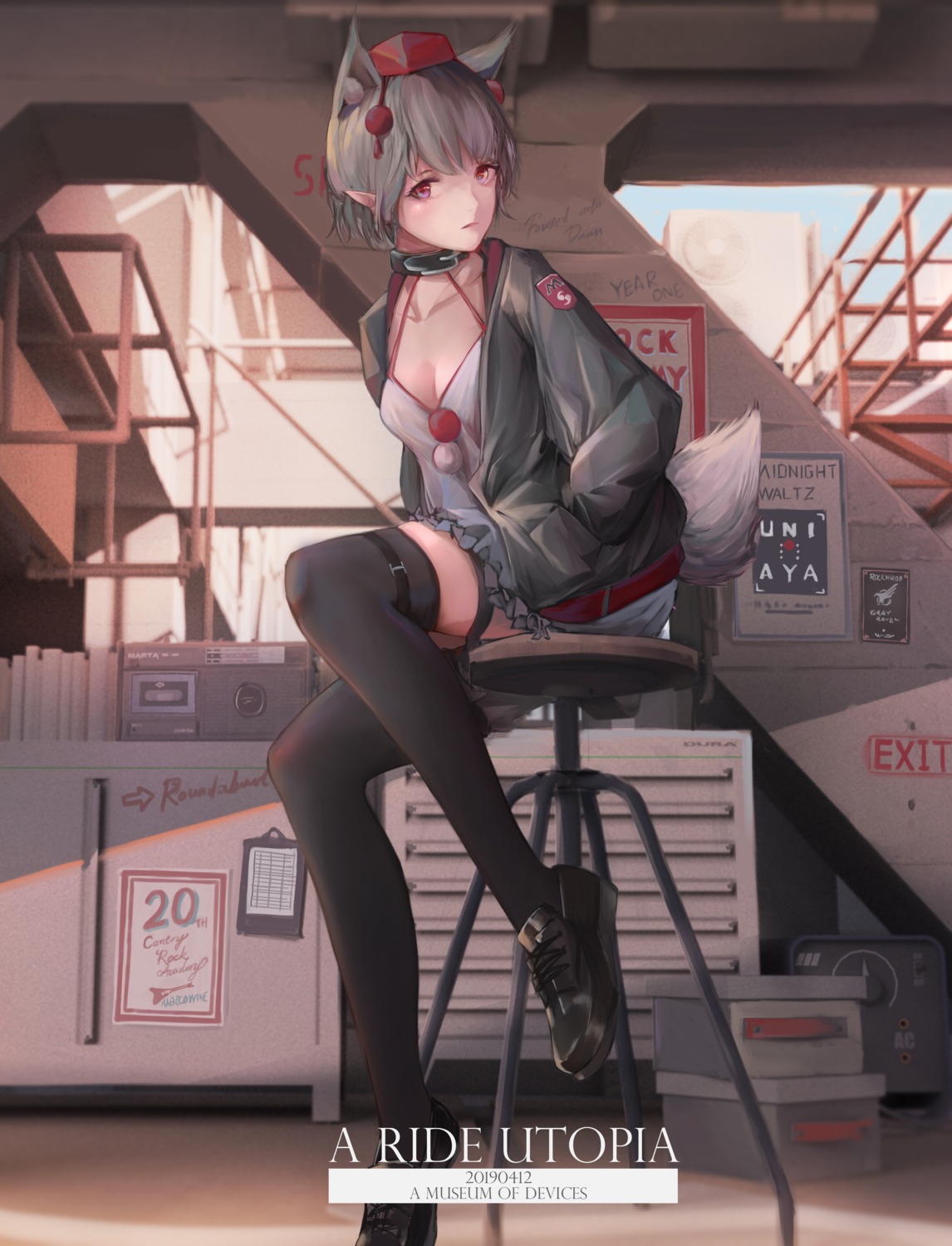 animal_ears, cleavage, garter, inubashiri_momiji, marcowwine, pointy_ears, tail, thighhighs