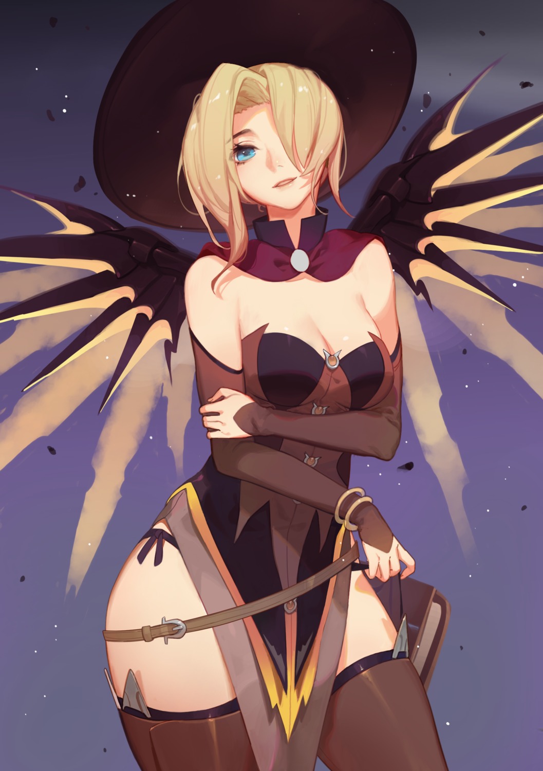 cleavage, dress, mercy_(overwatch), overwatch, pantsu, songjikyo, string_panties, thighhighs